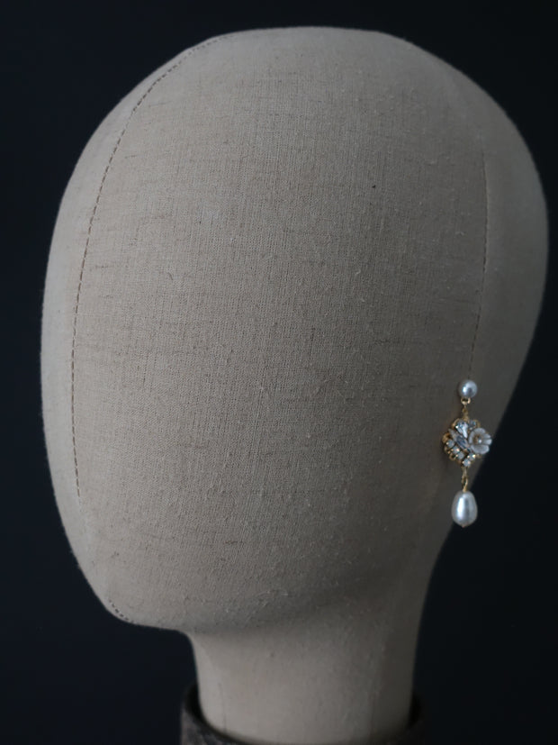 Dahlia Pearl Drop Wedding Earrings | Silver Moon | Head