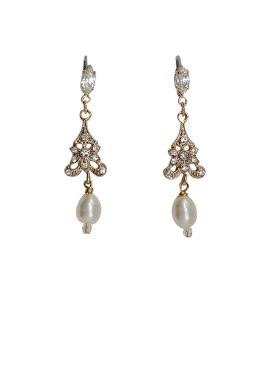 Art Deco Pearl Drop Wedding Earrings | Silver Moon